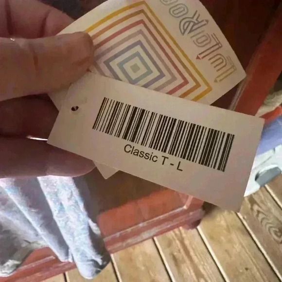 Lularoe large Classic T. charcoal grey & rust distressed geometric pattern. - Picture 8 of 8